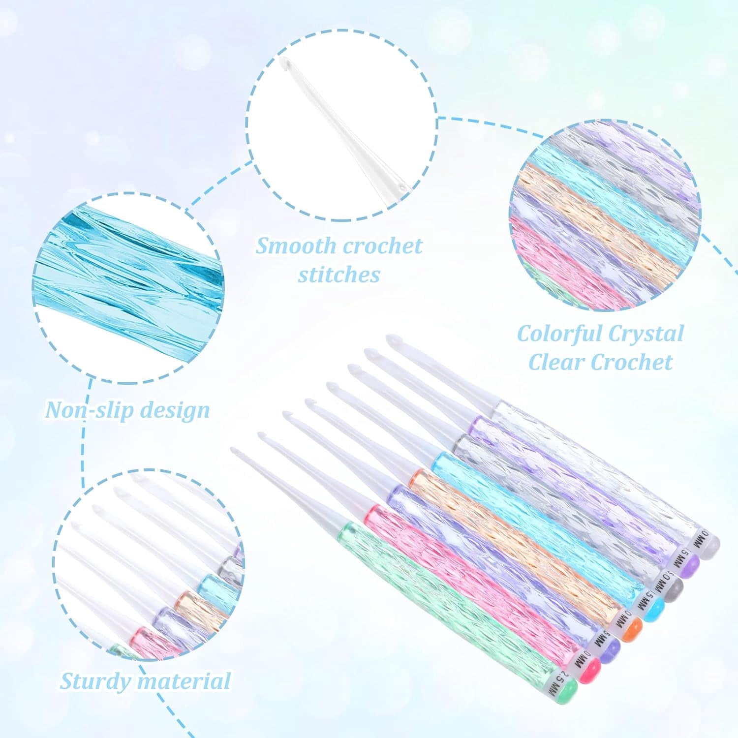 8 Pcs Plastic Crochet Hooks, Inline Crochet Hooks with Long Shaft Colorful Plastic Crochet Hooks Non-Slip Crochet Hook Grips for DIY Carf Hat Gloves Knitting (2.5mm-6mm)