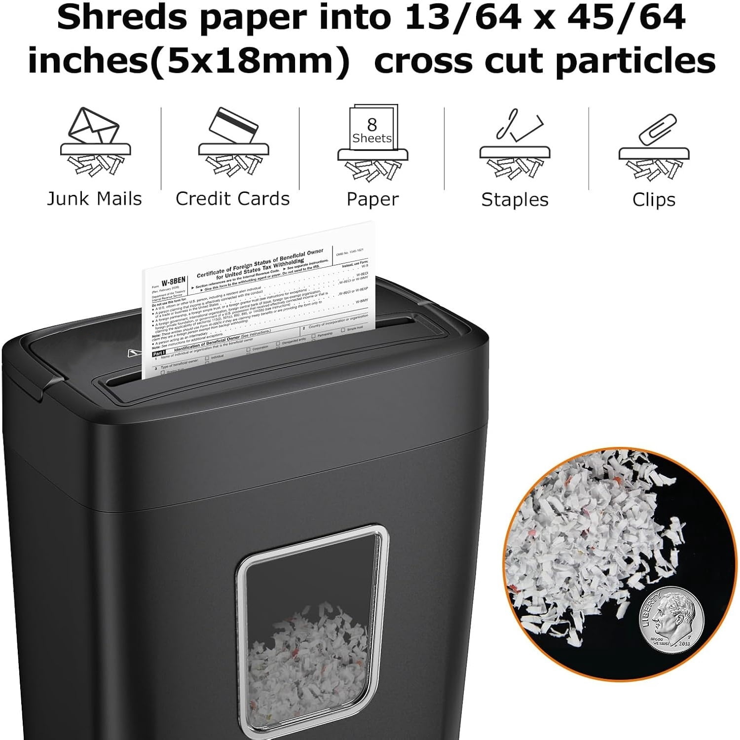 Paper Shredder, 8-Sheet Crosscut Shredder with 4.2 Gallon Bin Shred Credit Card/Mail/Staple/Clip for Home Office, P-4 Security Level