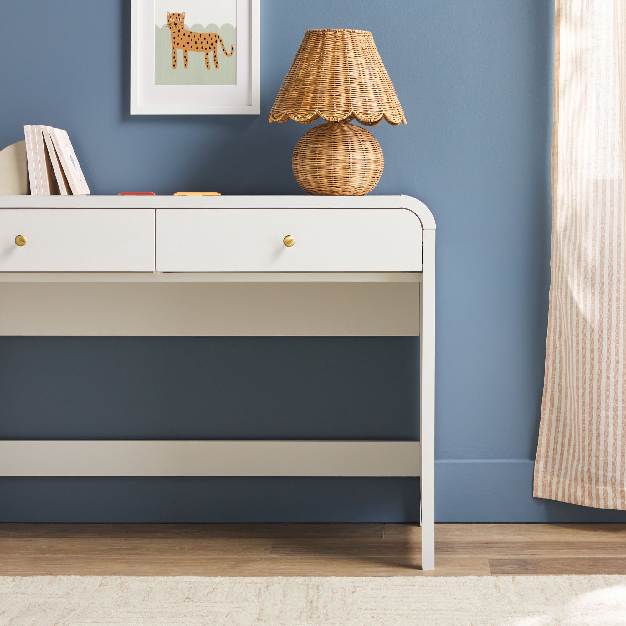 Walker Edison Modern Curve Design Writing Desk with Drawer, White