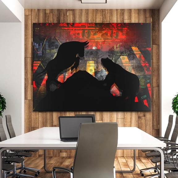 Poster Bull Vs Bear Stock Market Art - Wall Street Forex Trader Gift Investing Decor - Wall Art For Office Wall Decor Home Decor UNFRAMED Poster, Wall Art for Decor, Present, 8x12