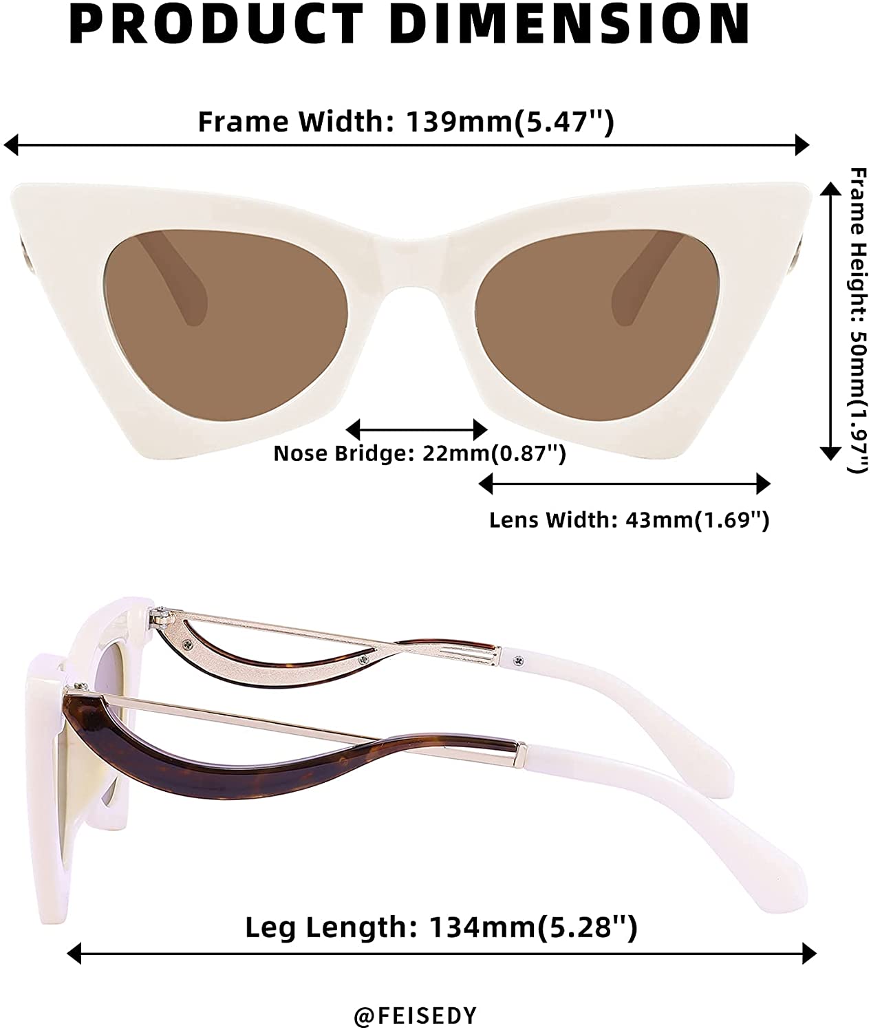 FEISEDY Women Vintage 60s Cateye Sunglasses Cool Personality Charm Modern  Trendy Cute Cat Eye Glasses B2779 