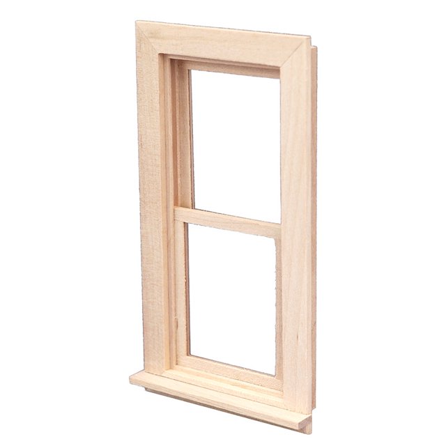 Ventana de madera en miniatura a escala 1:12 sin terminar para casa de muñecas