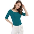 thumbnail image 4 of Camiseta Suave De Media Manga Con Cuello Redondo Entallado Para Mujer Allegra K Azul Verde M, 4 of 6