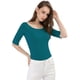 thumbnail image 4 of Camiseta Suave De Media Manga Con Cuello Redondo Entallado Para Mujer Allegra K Azul Verde M, 4 of 6