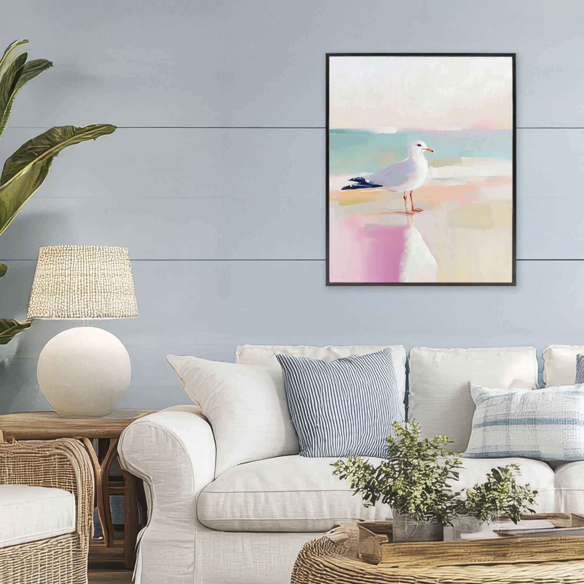 Stupell Industries Seagull Beach Tranquil Reflection Black Framed Giclee Art, design by The Prints Vibe