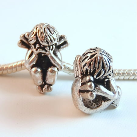 - 3 Beads - Angel Hiding Eyes Silver European Bead Charm E0927