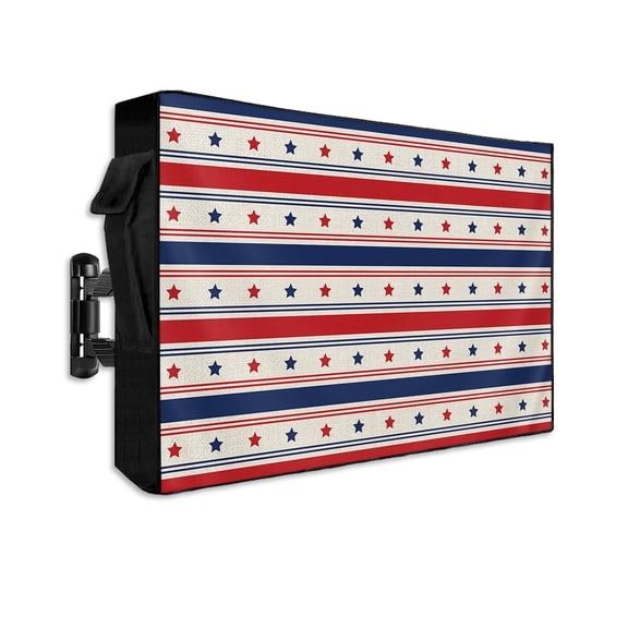 4th of July Outdoor TV Cover 40 to 43 Inch Weatherproof, Independence Day Farmhouse Stripes Star 600D Oxford TV Covers with Waterproof Zipper, Outside Flat TV Screen Protector Size 40"Wx25"Hx4.5"D