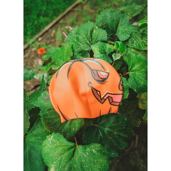 Sporti Adult Pumpkin Head Silicone Swim Cap with Anti-Slip Grip, Bold Halloween Design