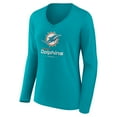 thumbnail image 2 of Women's Aqua Miami Dolphins Logo Team Lockup Long Sleeve V-Neck T-Shirt, 2 of 3