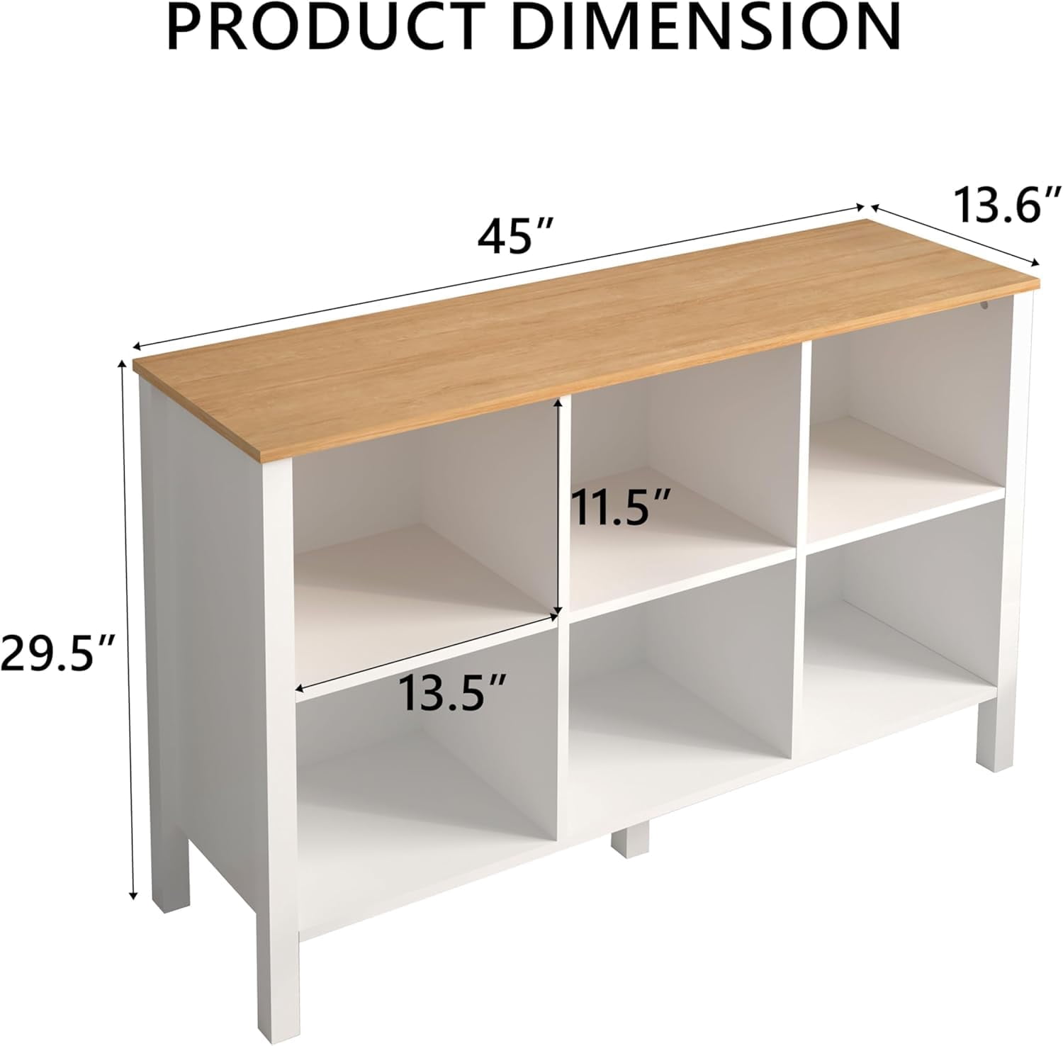 NEWADARA 6-Cube Bookcase, Farmhouse Wooden Bookshelf Low Storage Organizer, 45" Horizontal White Console with Legs, Hallway Book Case for Entryway, Display Cabinet for Living Room (White, 6-Cube)