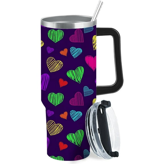 Valentine''s Day Hearts 40oz Tumbler With Handle Gifts For Dad Gym Water Bottles For Office