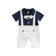 thumbnail image 1 of hirigin Baby Boy's Romper, Lapel Collar Short Sleeve Bow-Tied Plaid Printed One Piece Patchwork Jumpsuit, 1 of 9