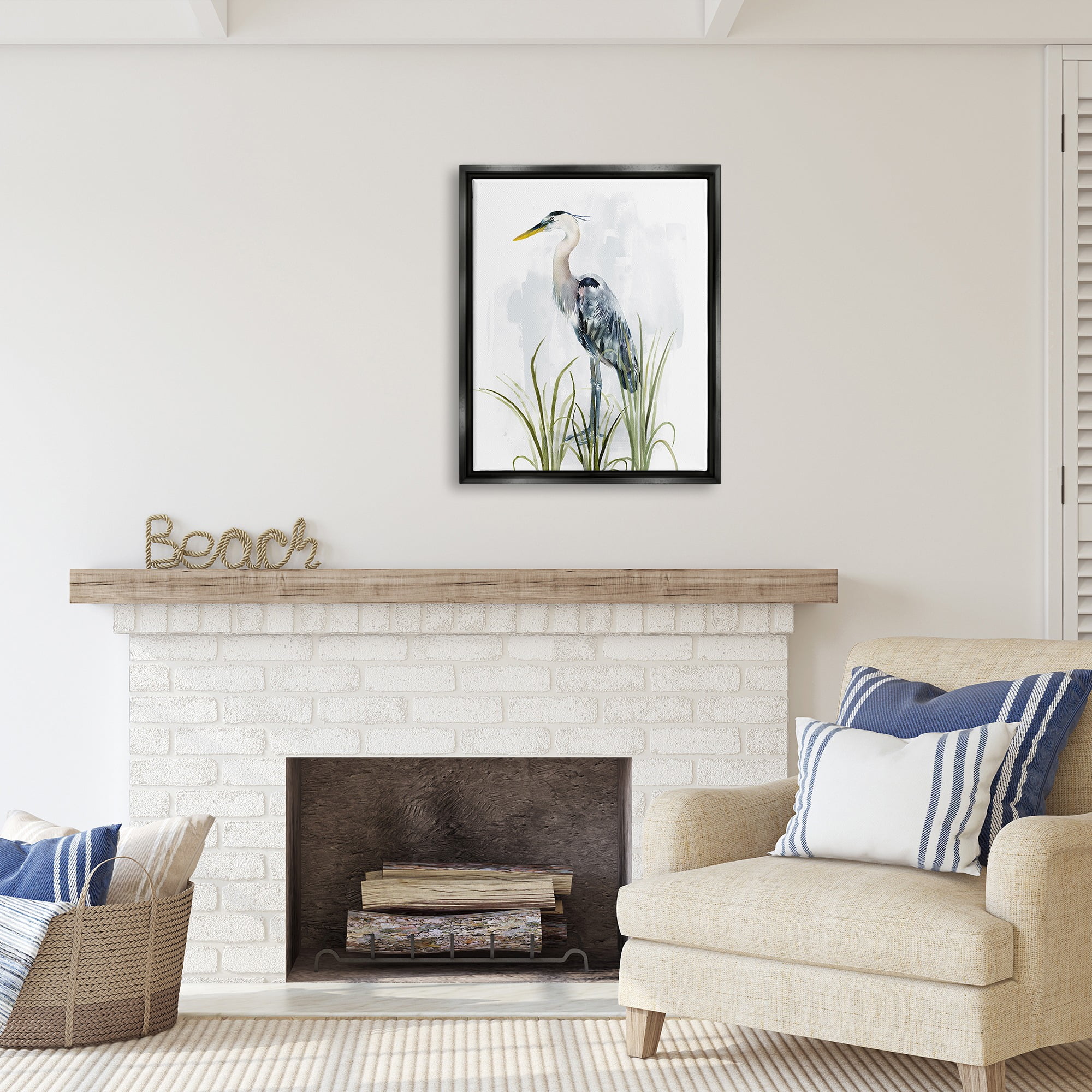 Stupell Industries Shore Bird Looking Left Animals & Insects Painting Black Floater Framed Canvas Art Print Wall Art, 25 x 31