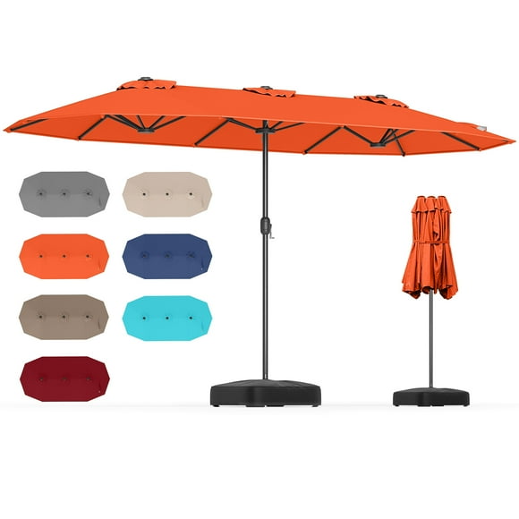 Gymax 13FT Double-sided Patio Umbrella w/ Crank Handle Umbrella Base Safety Lock Orange
