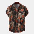 thumbnail image 2 of Hpapadks Summer Shirts for Men Halloween Short Sleeve Floral Print Tops Lapel Button Down Multicolor Blouses Dress Shirts for Men Black XL, 2 of 5