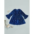 thumbnail image 2 of Seyurigaoka Kids Girls Lovely Star Pleuche Velvet Dress, Long Pagoda Sleeve Round Neck Dress, 2 of 8