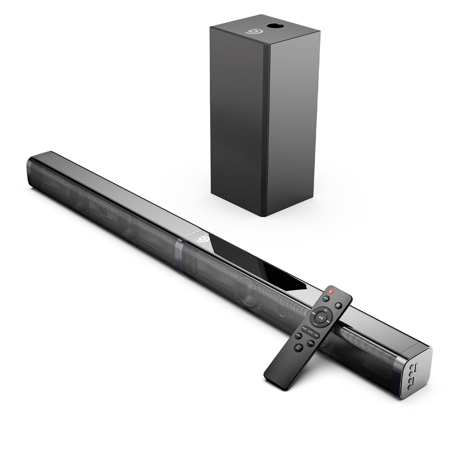 Ultra Slim 2.1 CH Sound Bar for TV Deep Bass 5 EQ Modes Bomaker Soundbar with Subwoofer Optical and RCA Cables Included