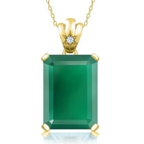 Gem Stone King 18K Yellow Gold Plated Silver Green Onyx Pendant Necklace for Women (15.69 Cttw, Emerald Cut 18X13MM, with 18 inch Chain)