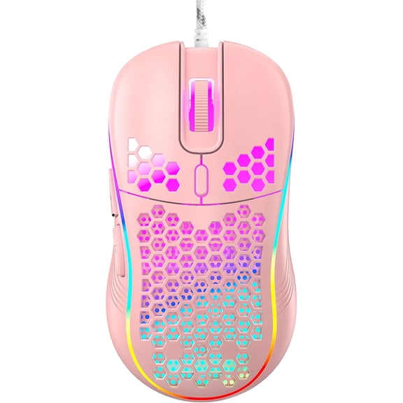 Honeycomb Wired Gaming Mouse with RGB On/Off Switch, 7200 Adjustable DPI, Ergonomic Lightweight Design & High Precision Sensor for PC/Mac Gamers (White)