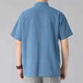 thumbnail image 6 of Mgmyaa Men's Button Down Shirt Short Sleeves Band Collar Tops Casual Loose Cotton Linen Shirt with Multiple Pockets, 6 of 6