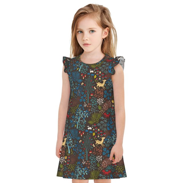 Balery Deers In The Forest 1 Camisón de princesa para niñas, pijama de algodón con mangas abullonadas, suave y bonito.-Small