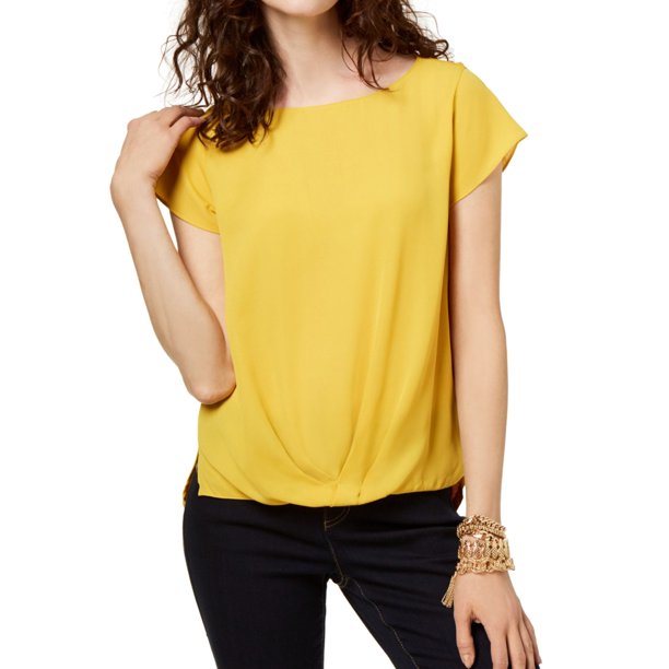 I-N-C Womens Solid Pullover Blouse gold XS