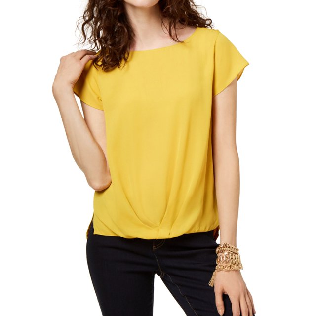 I-N-C Womens Solid Pullover Blouse gold XS