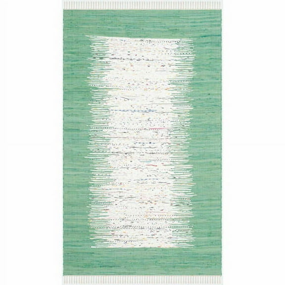 SAFAVIEH Montauk Tennyson Braided Border Cotton Area Rug, Ivory/Sea Green, 5' x 8'
