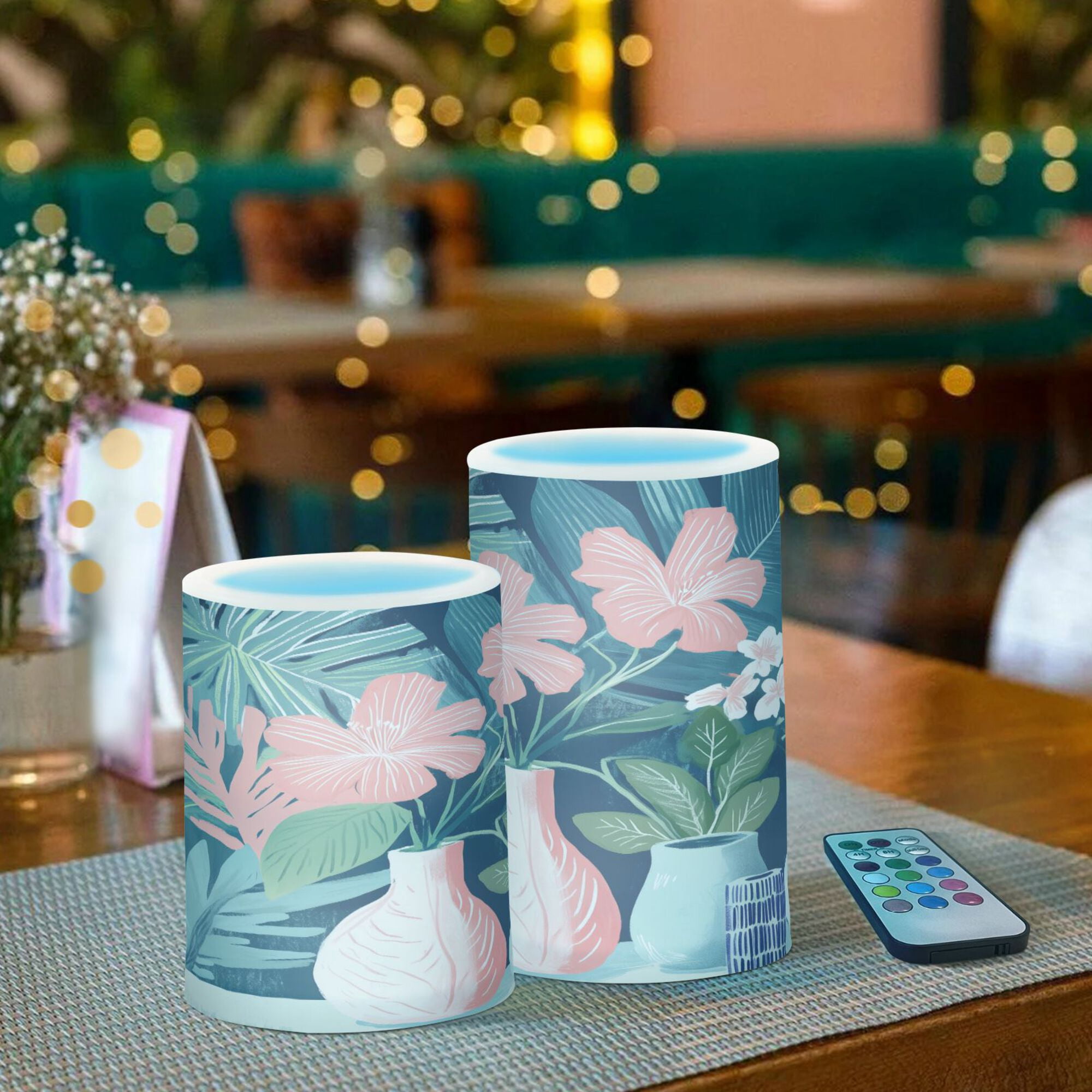 Yayeee Flameless Candles with Remote Flickering Battery Operated Multi Color Changing, Pink Flowers