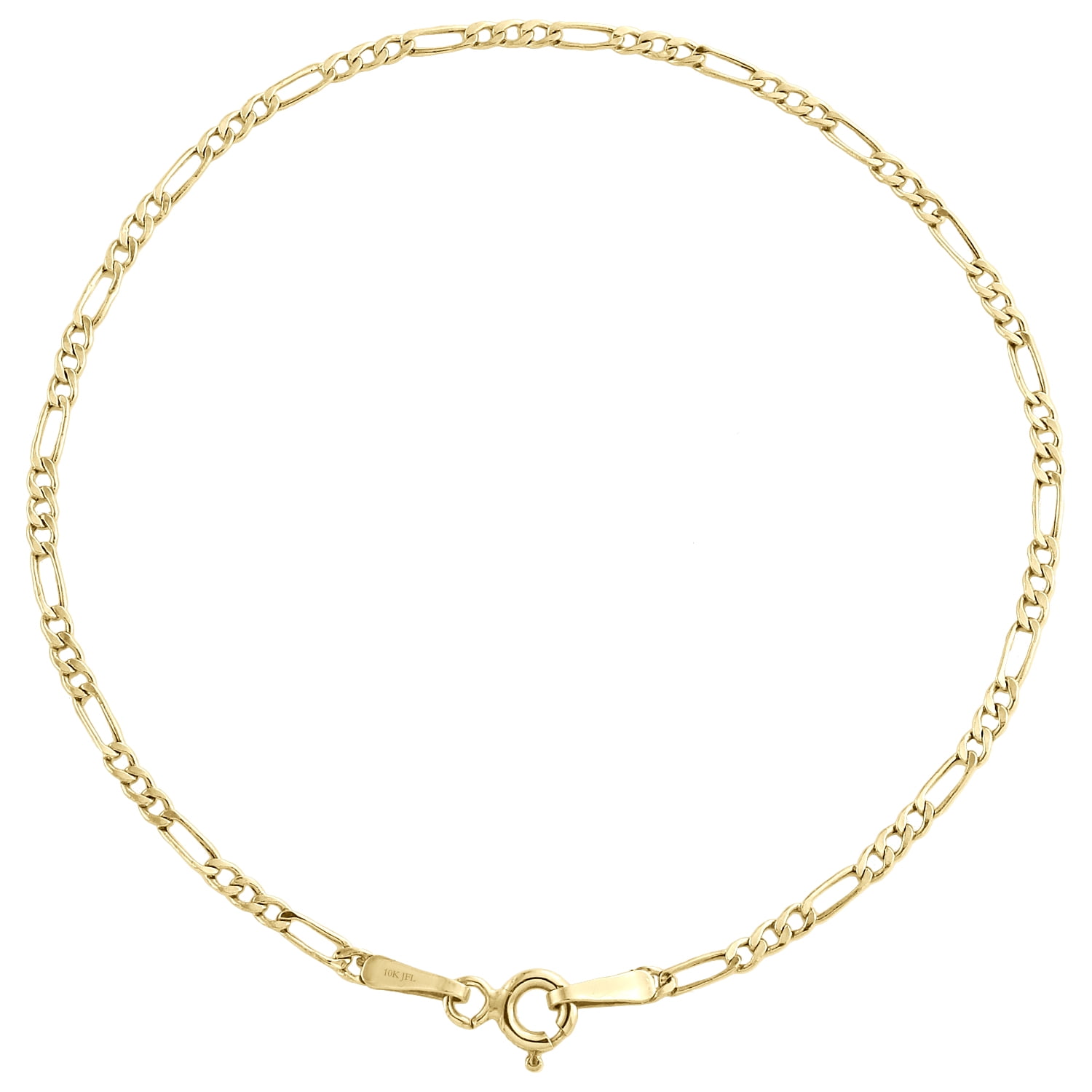 Real 10K Yellow Gold 2mm Hollow Plain Fiagro Link Bracelet / Anklet 10 Inches
