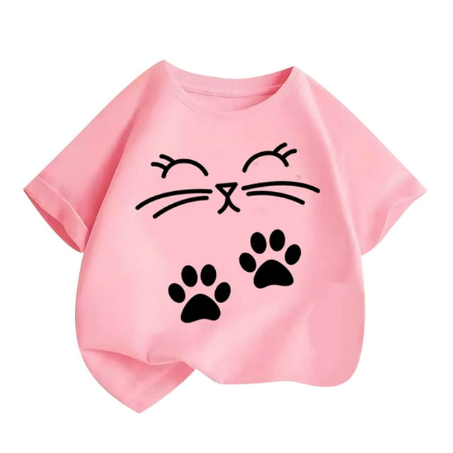 Tauxra T-Shirts Graphiques à Manches Courtes pour Garçons 2-14 Ans Mélange de Coton Doux T-Shirts à Imprimé Chat Hauts Décontractés à Col Rond pour Usage Quotidien Terrain de Jeu École Vacances d'Été