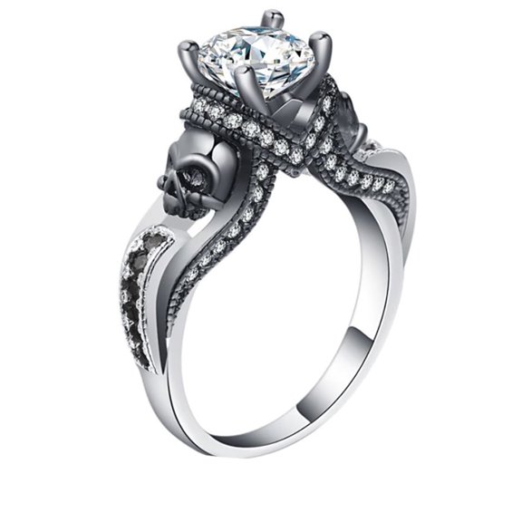 Chasity Engagement Ring Women Black Skulls Goth Punk Style Ginger Lyne Collection