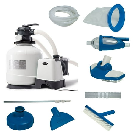 Sand Pool Pump - Intex 3000 GPH Above Ground Pool Sand Filter Pump w/ Deluxe Pool Maintenance Kit