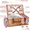 thumbnail image 5 of Wicker Picnic Basket Set for 2 Persons with Waterproof Picnic Blanket and Large Insulated Cooler Compartment, Willow Picnic Hamper Basket with Cutlery Service Kits for Camping, Wedding (Red), 5 of 8