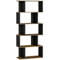 thumbnail image 1 of HOMCOM 5-Tier Bookshelf, Narrow S Shaped Bookcase, Rustic Brown, 1 of 10