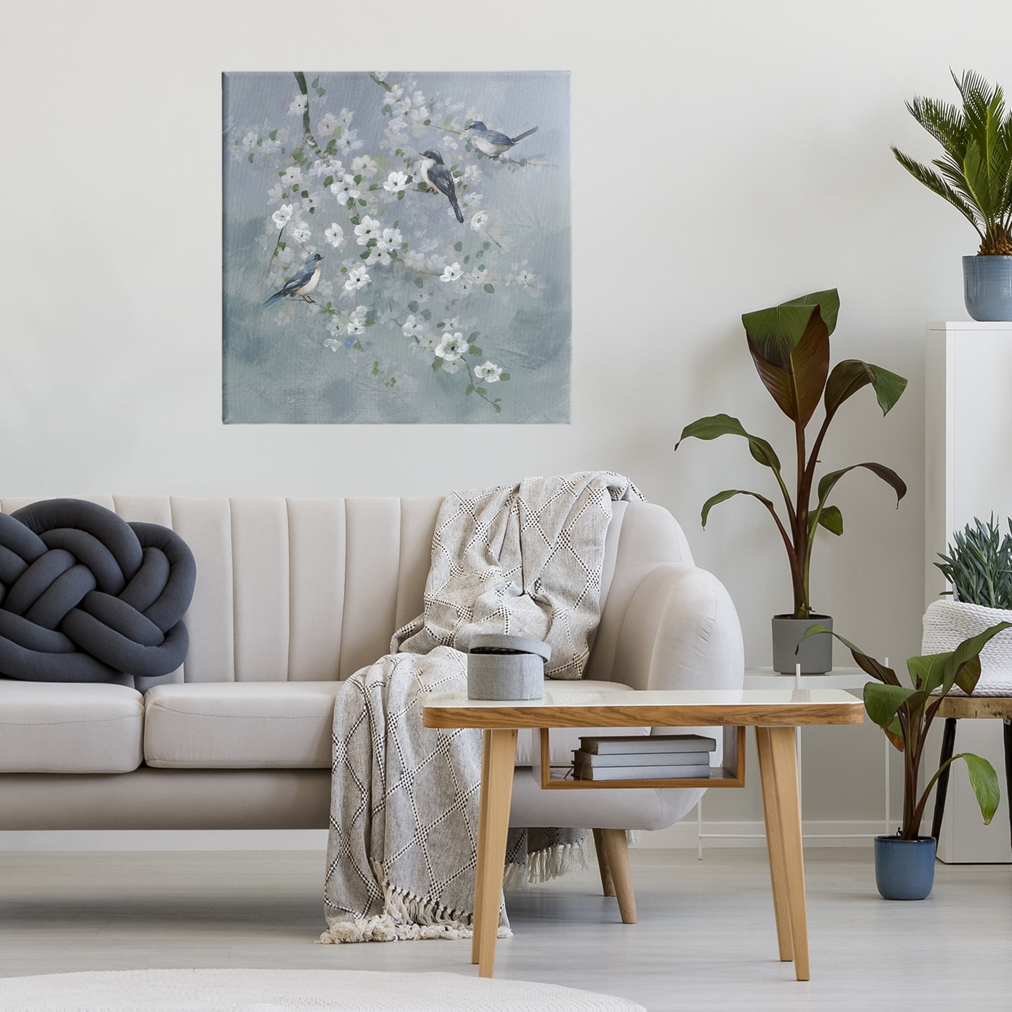 Stupell Industries Serene Birds on White Blooms Canvas Wall Art, design by Nan