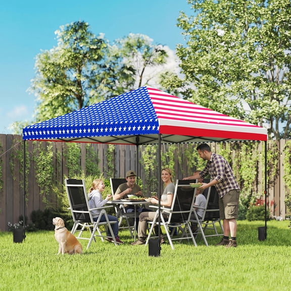 Outsunny 10 x 10 ft Pop Up Canopy Tent with One Push Setup, Easy Setup Outdoor Portable Instant Canopy Shelter w/ Roller Bag, Sandbags, American Flag