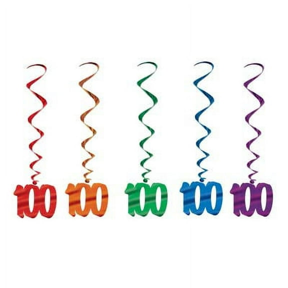 Beistle Pack of 30 Assorted Color 100th Birthday Metallic Spiral Hanging Party Decoration Whirls 36"