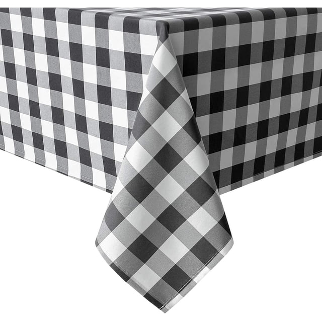 60 x 84 Inch Checkered Tablecloth Rectangle - Wrinkle Resistant and Waterproof Table Cloth for Picnic, Dinner and Party, Washable Polyester Fabric, Black and White Gingham Pattern
