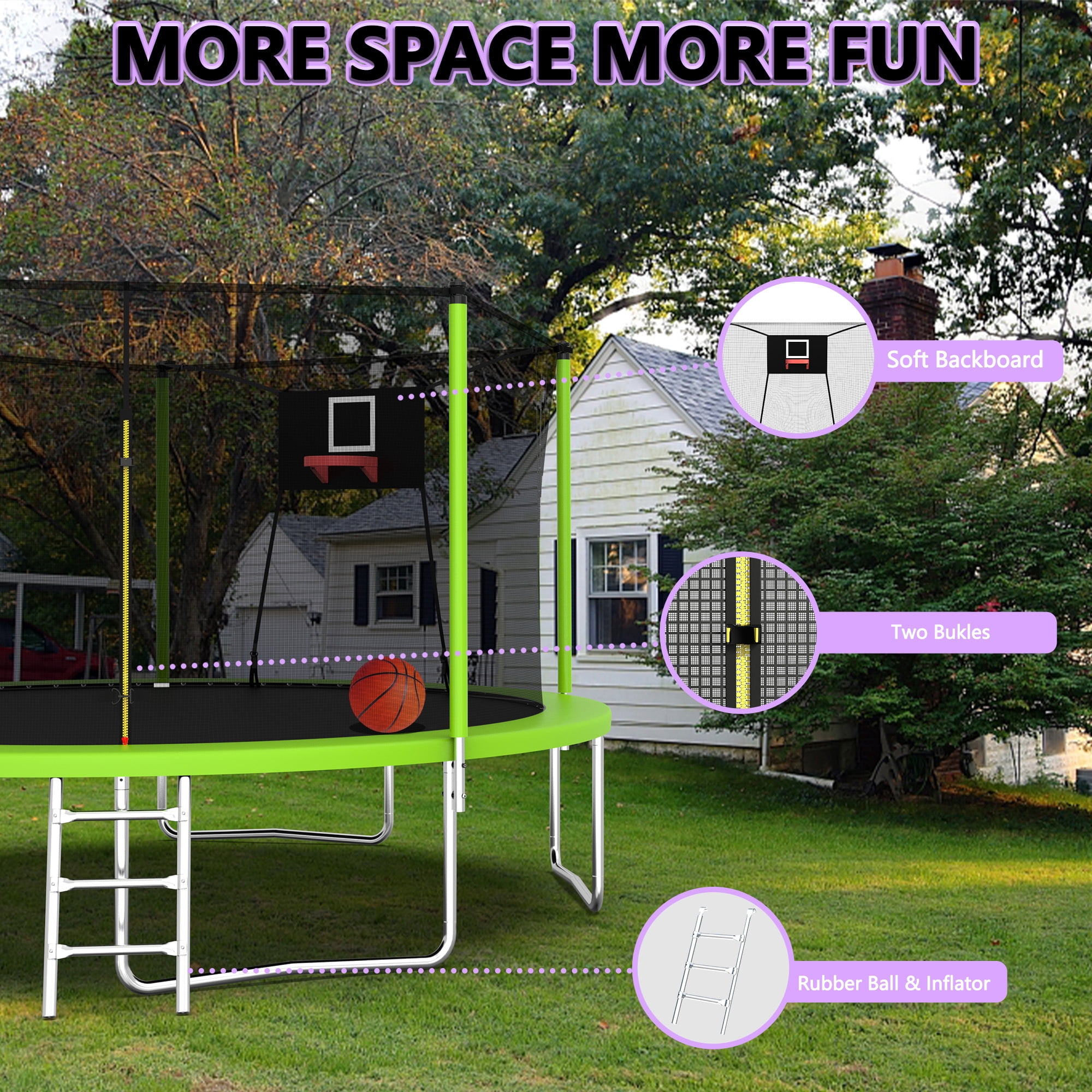 Alvantor Trampoline 14ft Trampolines with Basketball Hoop & Enclosure Net for Backyard Yard Green