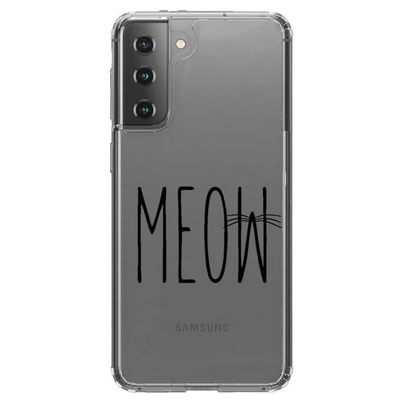 DistinctInk Clear Shockproof Hybrid Case for Galaxy S21  PLUS 5G (6.7" Screen) - TPU Bumper Acrylic Back Tempered Glass Screen Protector - Meow - Cat Whiskers