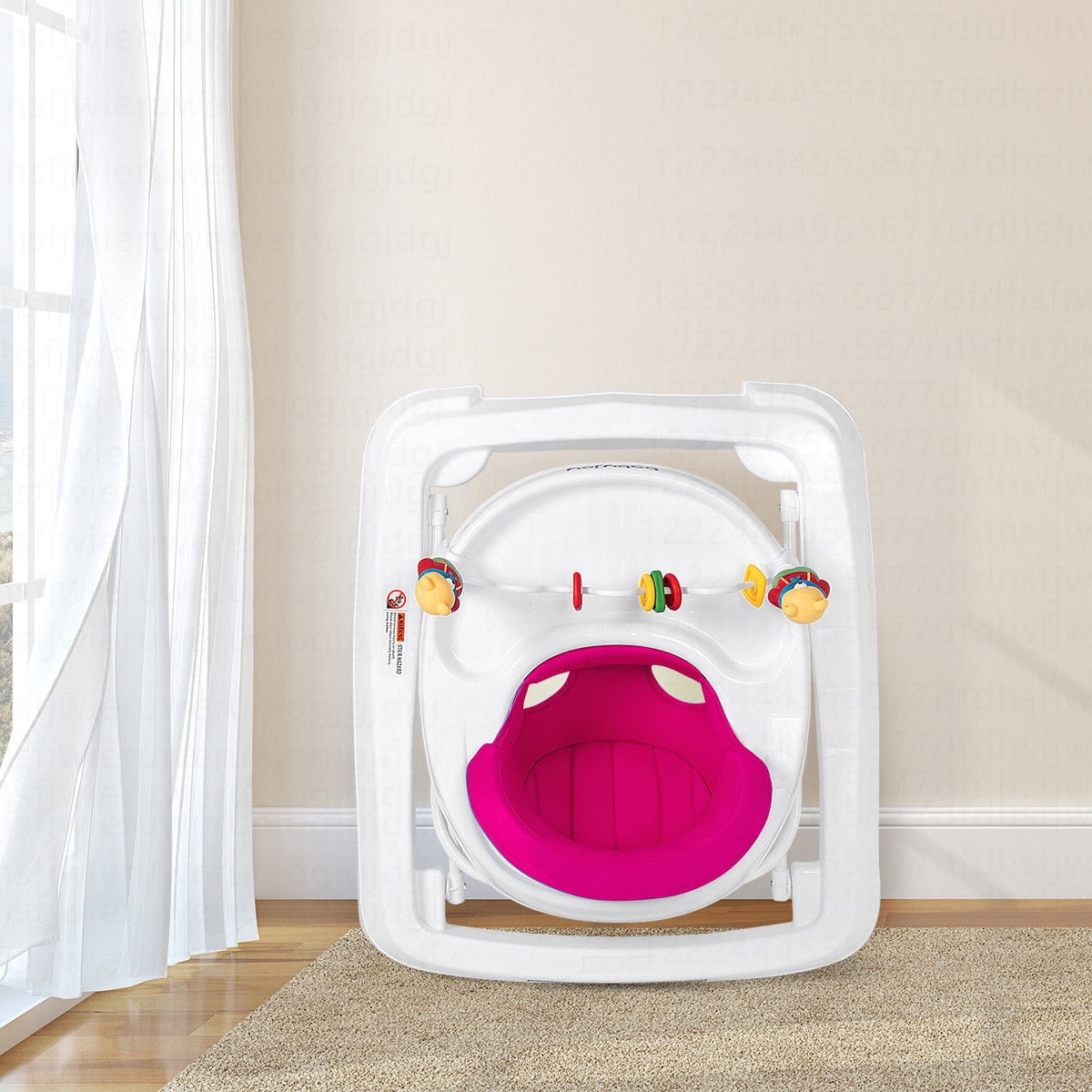Costway Baby Walker Adjustable Height Removable Toy Wheels Folding Portable Pink