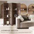 thumbnail image 3 of HOMCOM 4 Panel 67" Tall Wood Privacy Screen Room Divider with 3 Display Shelves, and Folding Storage for Bedroom or Home Office, Walnut, 3 of 9