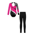thumbnail image 2 of Doomiva Kids Girls Sparkle Long Sleeve Ballet Dance Gymnastics Leotard Bodysuit Unitard with Leggings Trousers Set Hot Pink&Black 6, 2 of 7