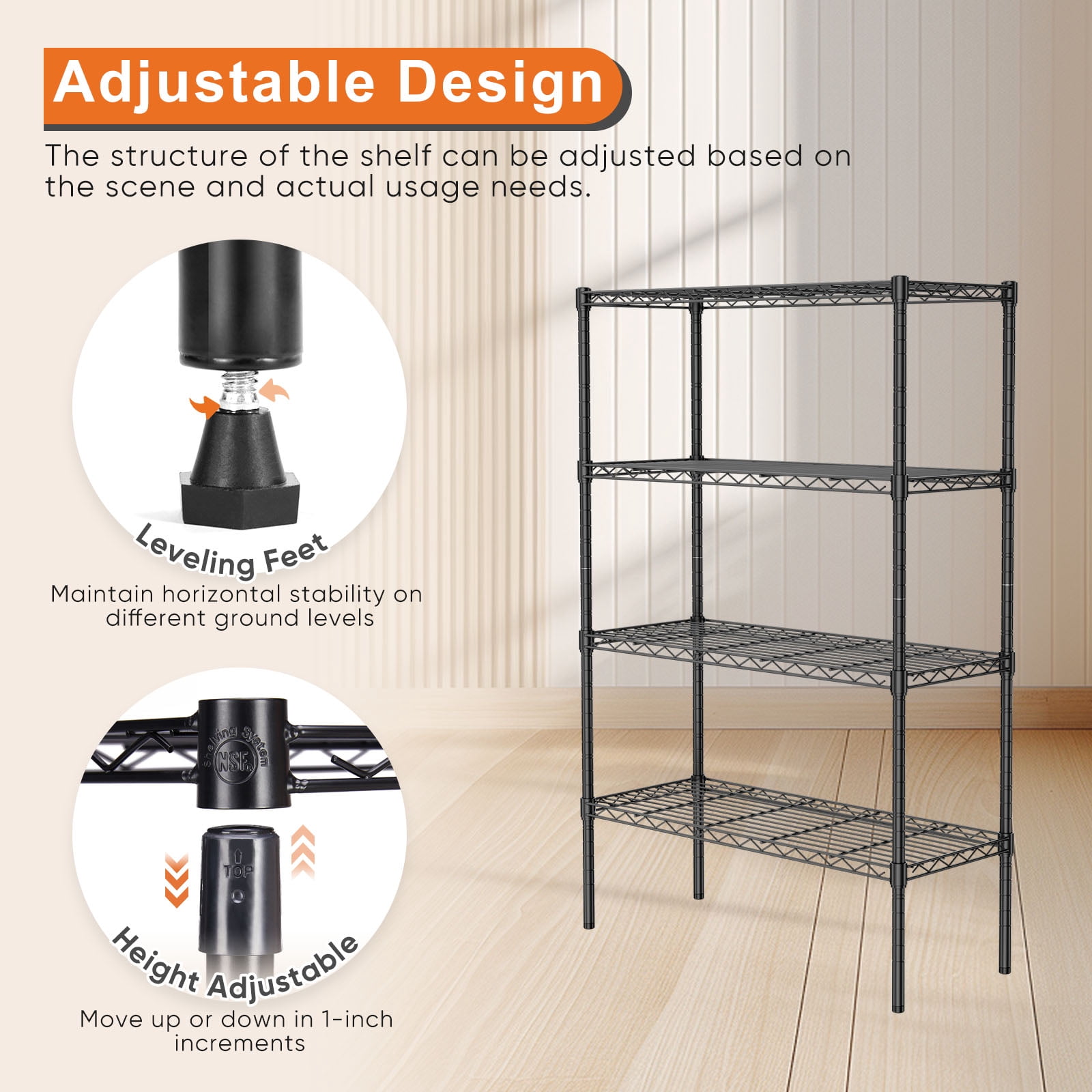 GIANNA 4-Wire Shelving Unit - Adjustable & Durable Storage