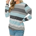 thumbnail image 4 of Xuanfei Women Multicolor Stripe Print Crew Neck Long Sleeve Top, 4 of 7