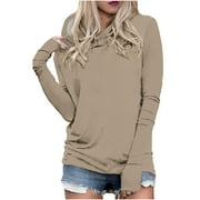 aohooy Hooded Sweatshirt for Women Long Sleeve Sweat Shirt Fall Winter Basic Solid Color Plain Pullover Sweater Hoodie with Pocket Khaki,XXXXL
