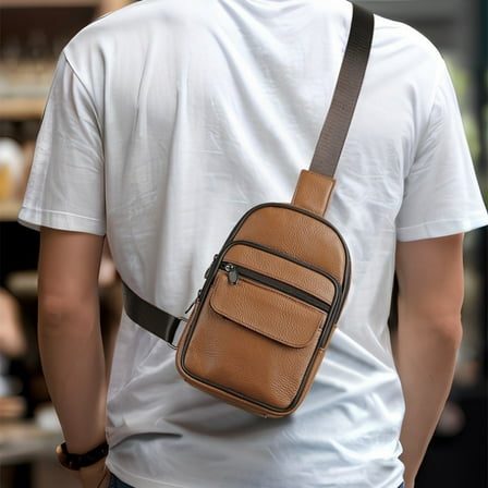 Chest Bag Men's Shoulder Crossbody Bag Genuine Leather Multifunctional Messenger Bag for Male Large Capacity Outdoor Sports Travel Casual Sling Bag Briefcase Fashion Small Handbags