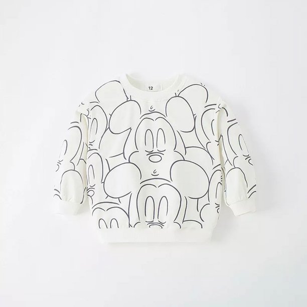 Sudaderas para bebés, niños y niñas, jersey de cuello redondo de manga larga, Tops de algodón, Camiseta holgada de piel suave con estampado de Mickey para niños