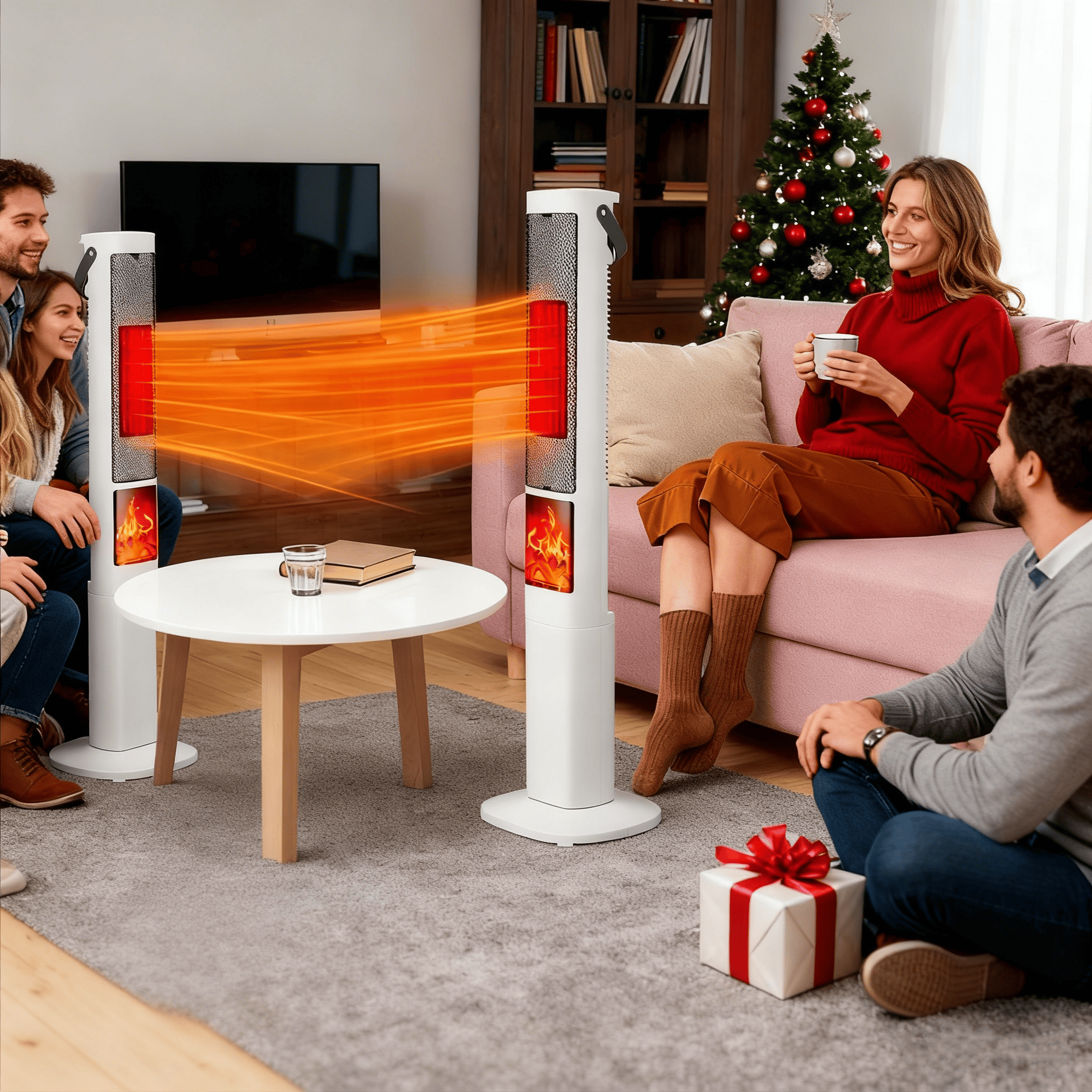 1500W Oscillating Tower Space Heater with 3D Flame, 120° Wide-Angle 323 Sq.Ft Heater Fan with Remote & 12H Timer, Overheat/Tip-Over Protection Portable Heater for Home Bedroom Office - White